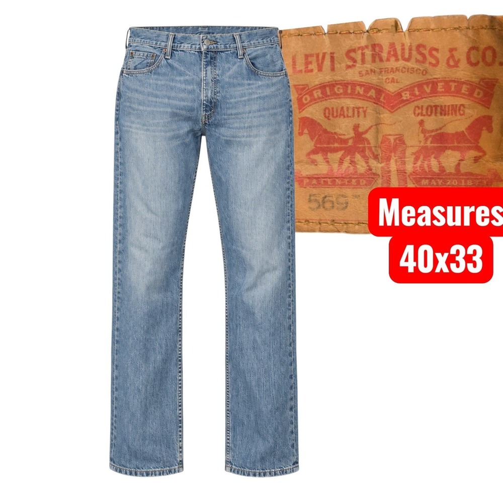 Levi's 569 Loose Straight Jeans Mens 40x33 Blue Light Wash Denim Relaxed Fit